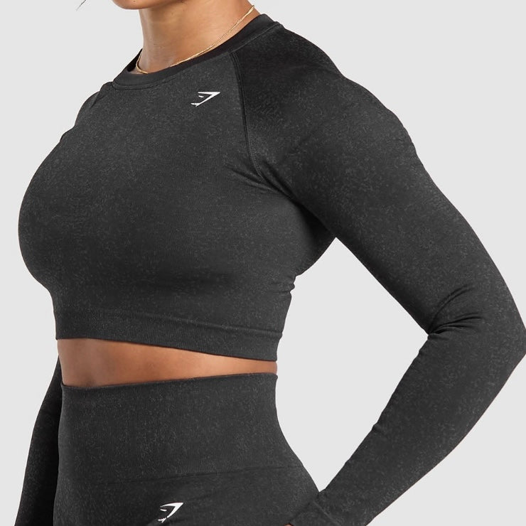 GYMSHARK - ADAPT FLECK SEAMLESS LONG SLEEVE CROP TOP