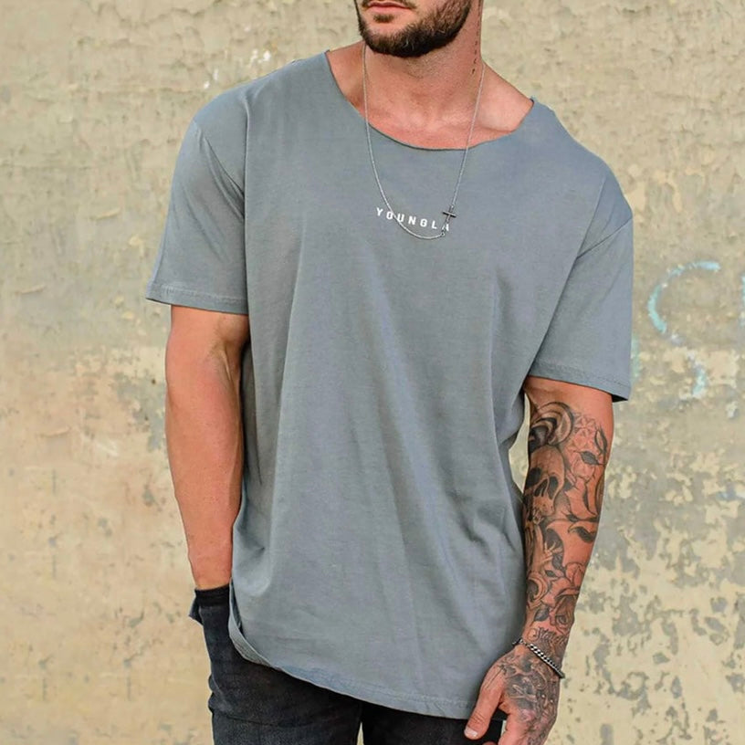 YOUNGLA - 447 WIDE NECK RAW CUT TEE