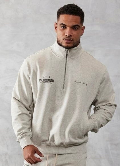 VANQUISH - OAT MARL UNCONQUERABLE QUARTER ZIP SWEATER