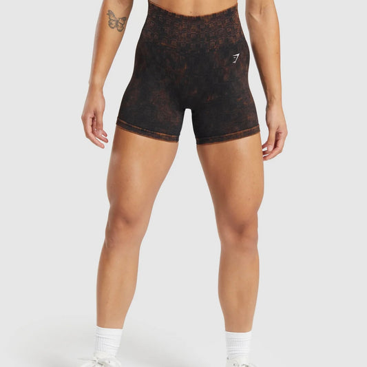 GYMSHARK - CHECK SEAMLESS WASHED SHORTS