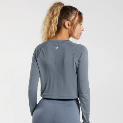 GYMSHARK - SWEAT SEAMLESS LONG SLEEVE CROP TOP