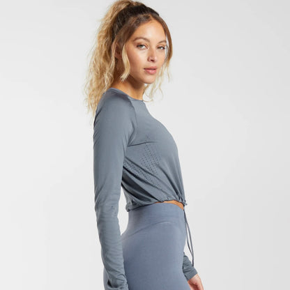 GYMSHARK - SWEAT SEAMLESS LONG SLEEVE CROP TOP