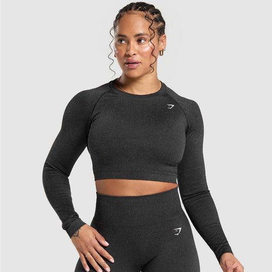 GYMSHARK - ADAPT FLECK SEAMLESS LONG SLEEVE CROP TOP