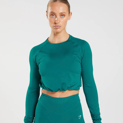GYMSHARK - SWEAT SEAMLESS LONG SLEEVE CROP TOP