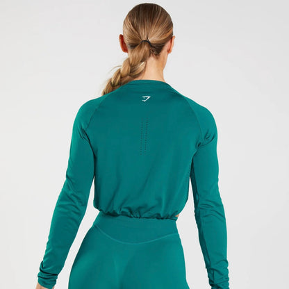 GYMSHARK - SWEAT SEAMLESS LONG SLEEVE CROP TOP